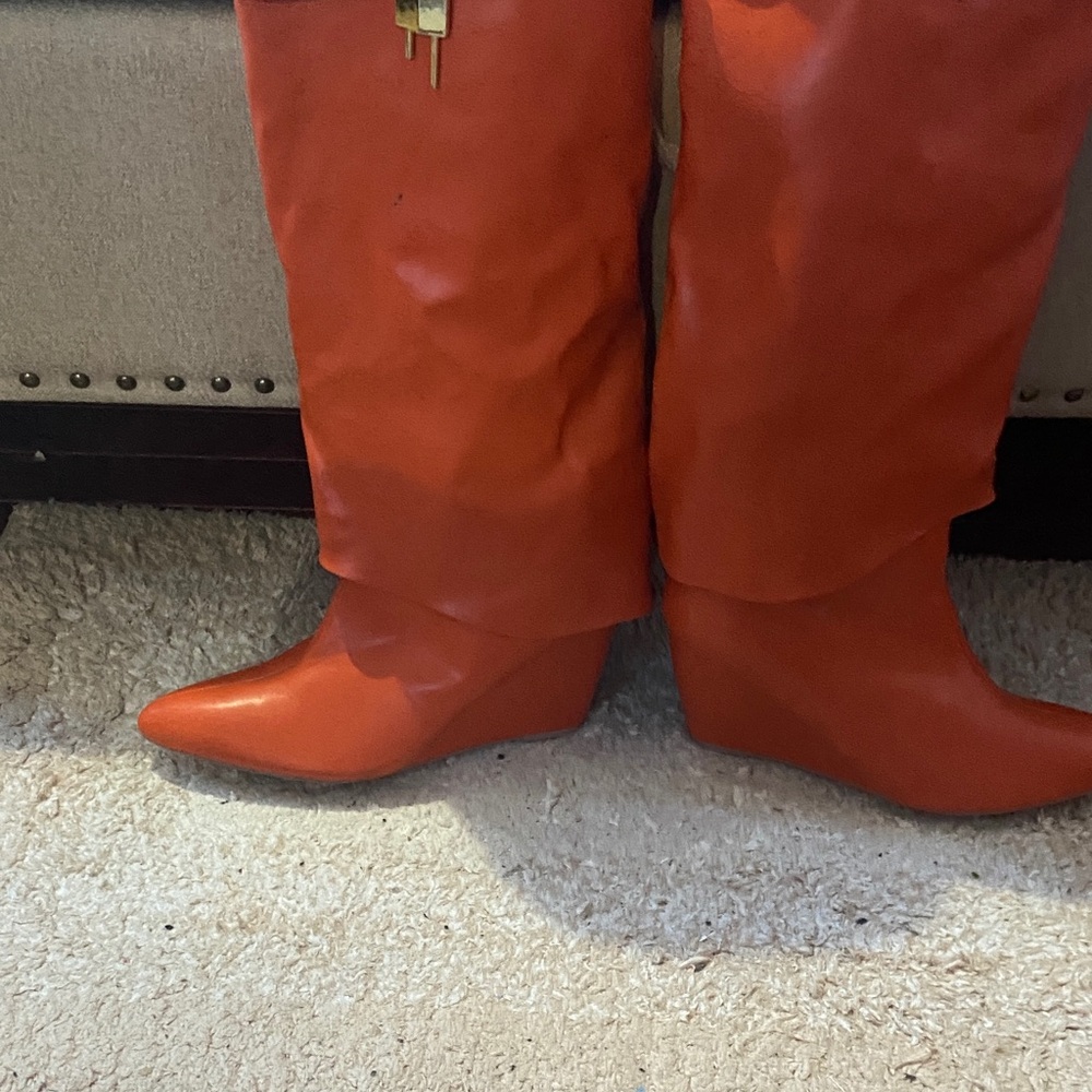 Liliana Tall Wedge Over-the-Knee Boots in Burnt Orange - Picture 3 of 3